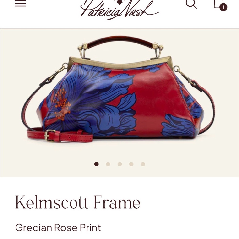 Patricia Nash Leather Red and Blue Grecian Rose Shoulder Bag